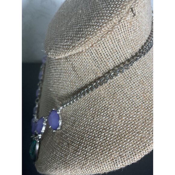 Charming Charlie Statement Necklace With Purple Stones & Iridescent Teardrop Cha - Picture 4 of 4